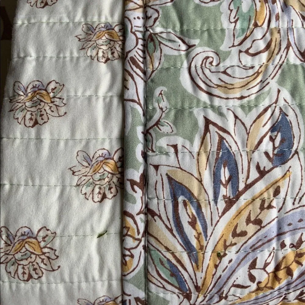 Nicole Miller Green Cream Floral FULL / QUEEN Reversible Quilt Bedding Set New